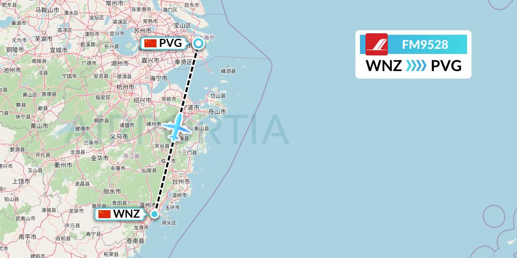 FM9528 Shanghai Airlines Flight Map: Wenzhou to Shanghai
