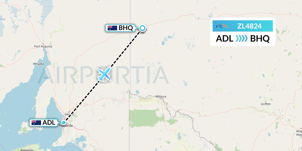 ZL4824 Regional Express Flight Map: Adelaide to Broken Hill