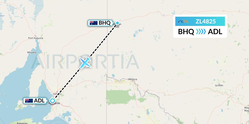ZL4825 Regional Express Flight Map: Broken Hill to Adelaide