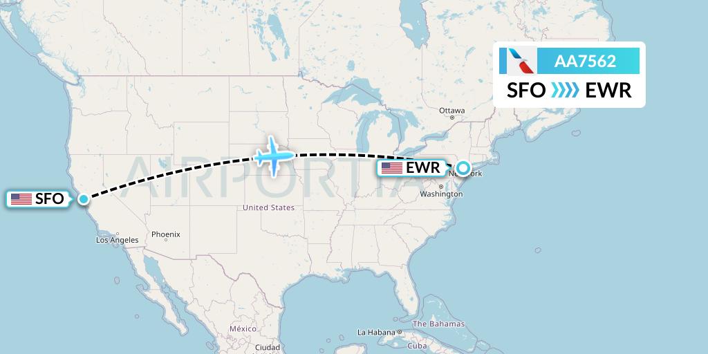 AA7562 American Airlines Flight Map: San Francisco to New York