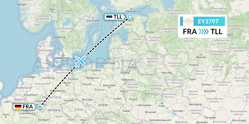EY3797 Etihad Airways Flight Map: Frankfurt to Tallinn