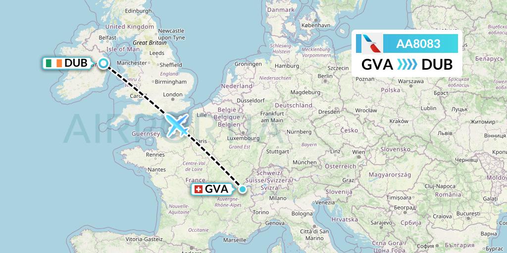AA8083 American Airlines Flight Map: Geneva to Dublin