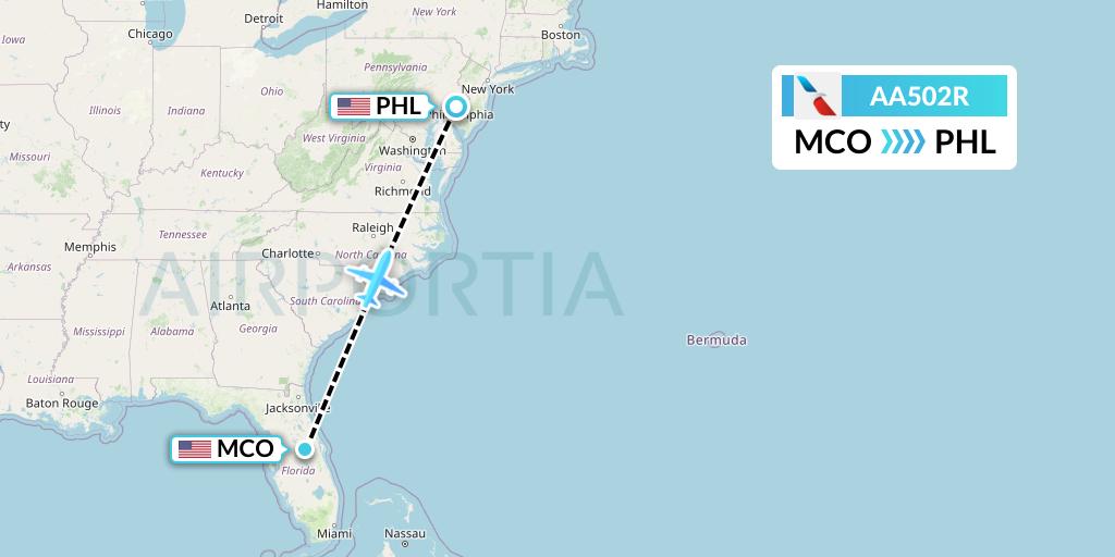 AA502R American Airlines Flight Map: Orlando to Philadelphia