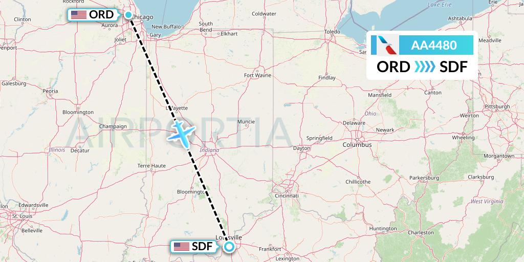 AA4480 American Airlines Flight Map: Chicago to Louisville