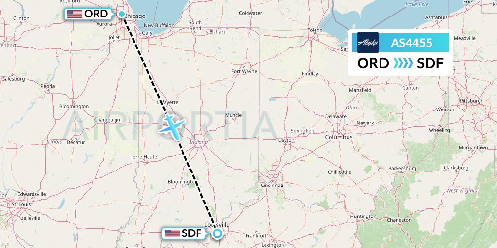 AS4455 Alaska Airlines Flight Map: Chicago to Louisville