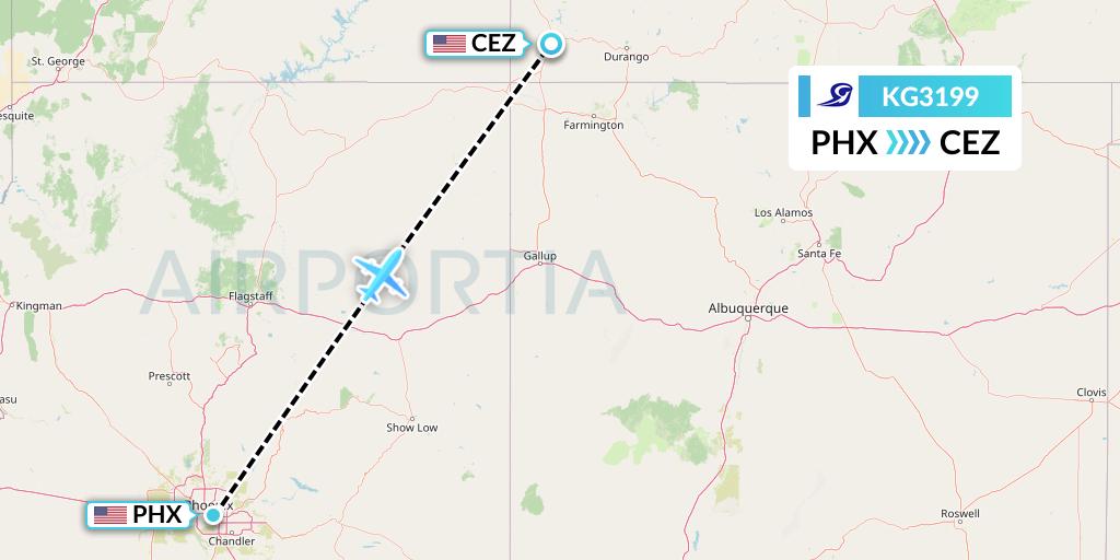 KG3199 Key Lime Air Flight Map: Phoenix to Cortez