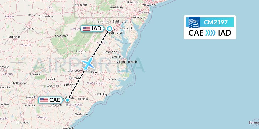CM2197 Copa Airlines Flight Map: Columbia to Washington