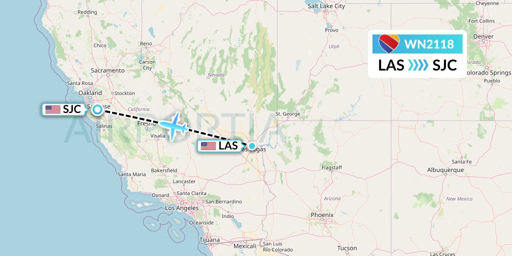 WN2118 Southwest Airlines Flight Map: Las Vegas to San Jose