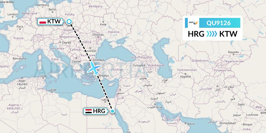 QU9126 Azur Air Ukraine Flight Map: Hurghada to Katowice
