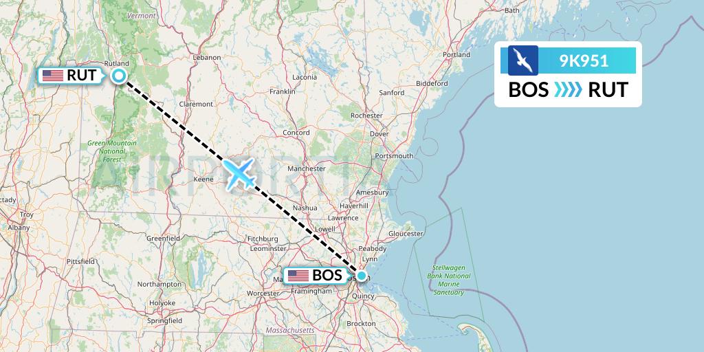9K951 Cape Air Flight Map: Boston to Rutland