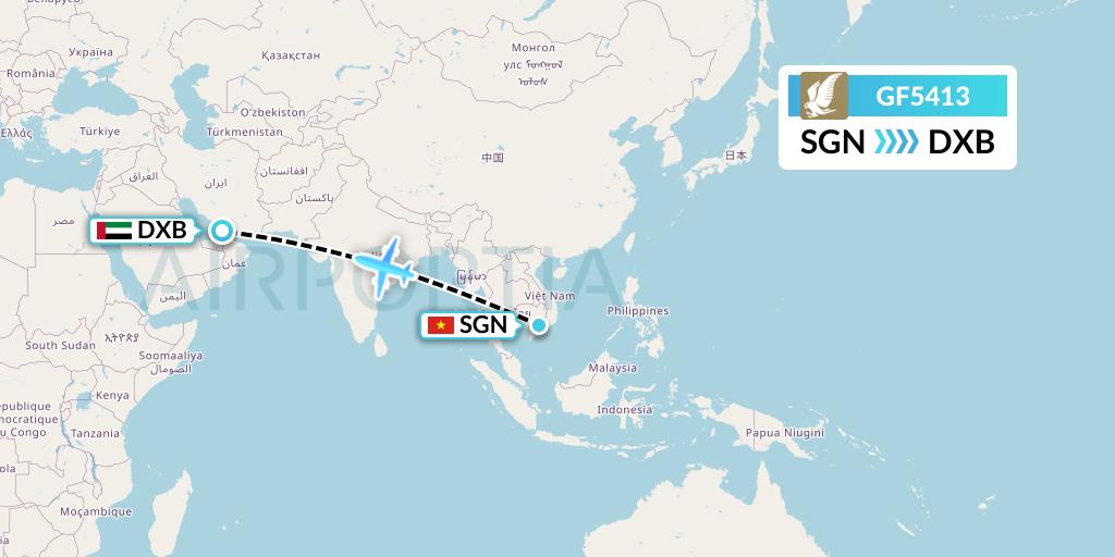 GF5413 Gulf Air Flight Map: Ho Chi Minh City to Dubai