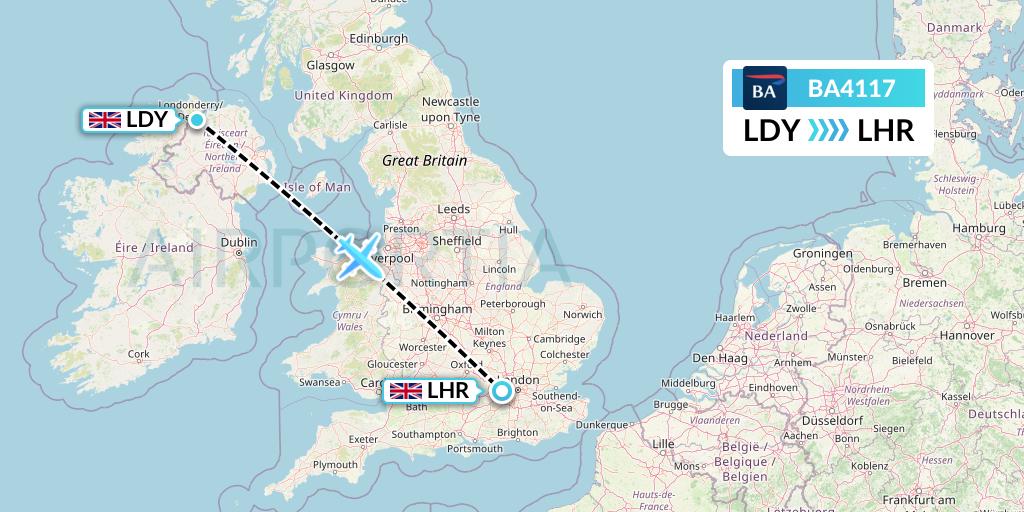 BA4117 British Airways Flight Map: Londonderry to London