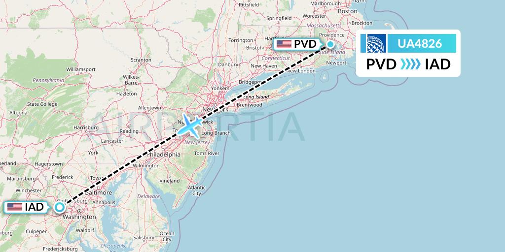 UA4826 United Airlines Flight Map: Providence to Washington