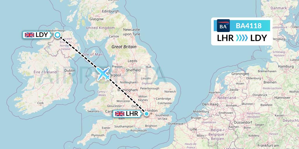 BA4118 British Airways Flight Map: London to Londonderry
