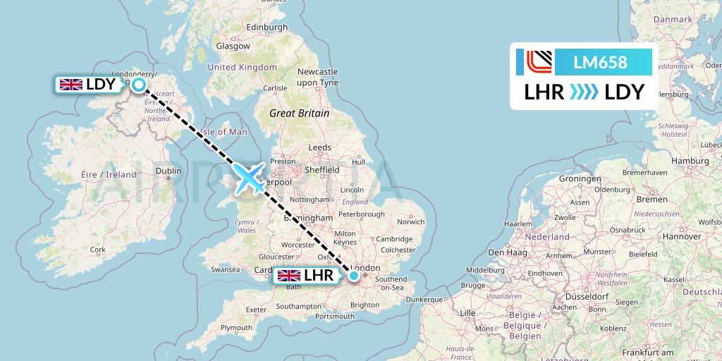 LM658 Loganair Flight Map: London to Londonderry