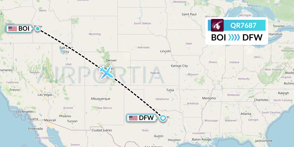 QR7687 Qatar Airways Flight Map: Boise to Dallas