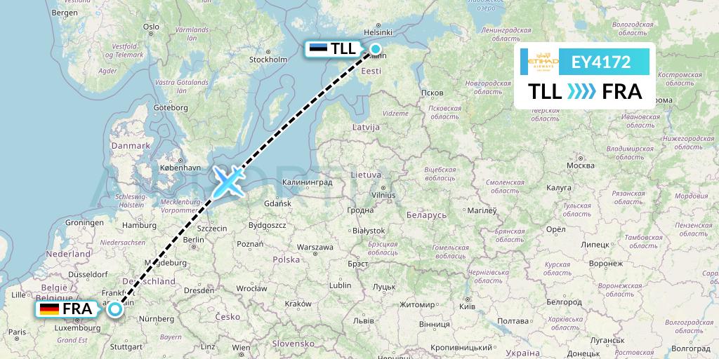 EY4172 Etihad Airways Flight Map: Tallinn to Frankfurt