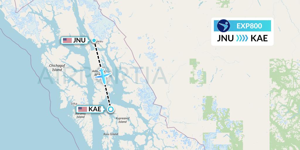 EXP800 Island Air Express Flight Map: Juneau to Kake