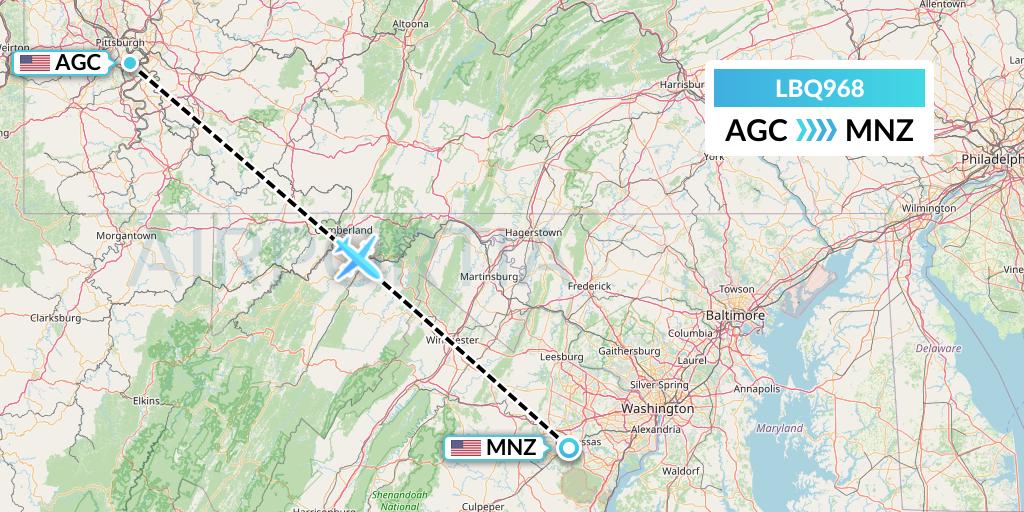 LBQ968 Quest Diagnostics Flight Map: Pittsburgh to Manassas