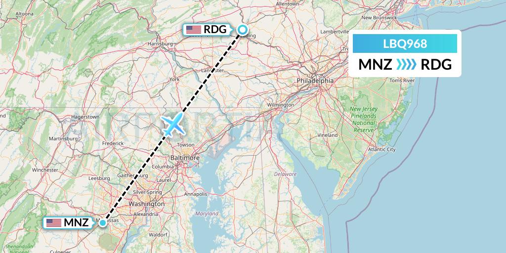 LBQ968 Quest Diagnostics Flight Map: Manassas to Reading
