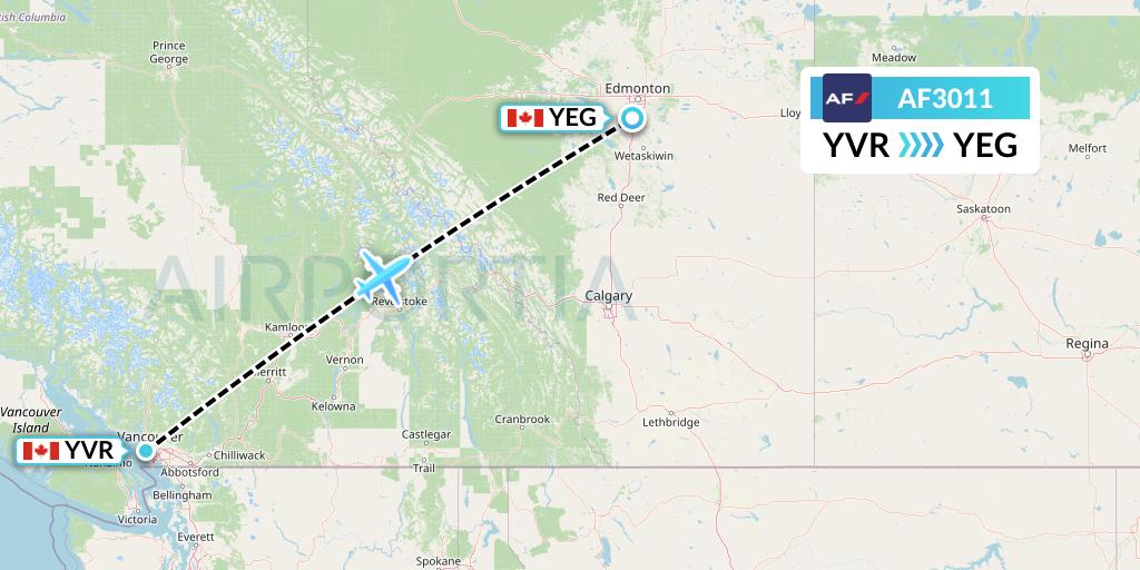 AF3011 Air France Flight Map: Vancouver to Edmonton
