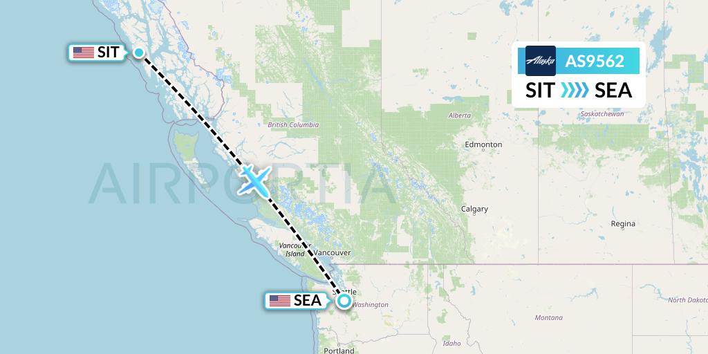 AS9562 Alaska Airlines Flight Map: Sitka to Seattle