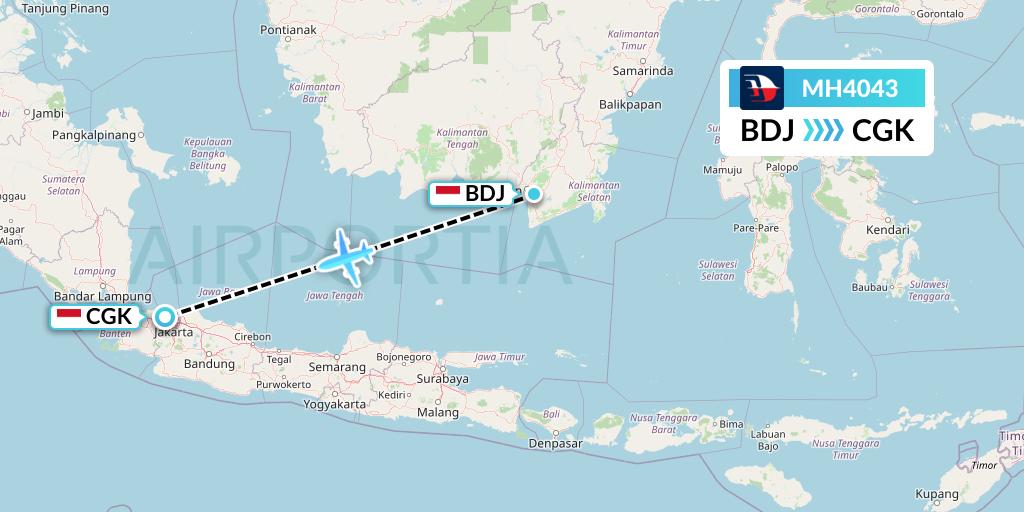MH4043 Malaysia Airlines Flight Map: Banjarmasin to Jakarta