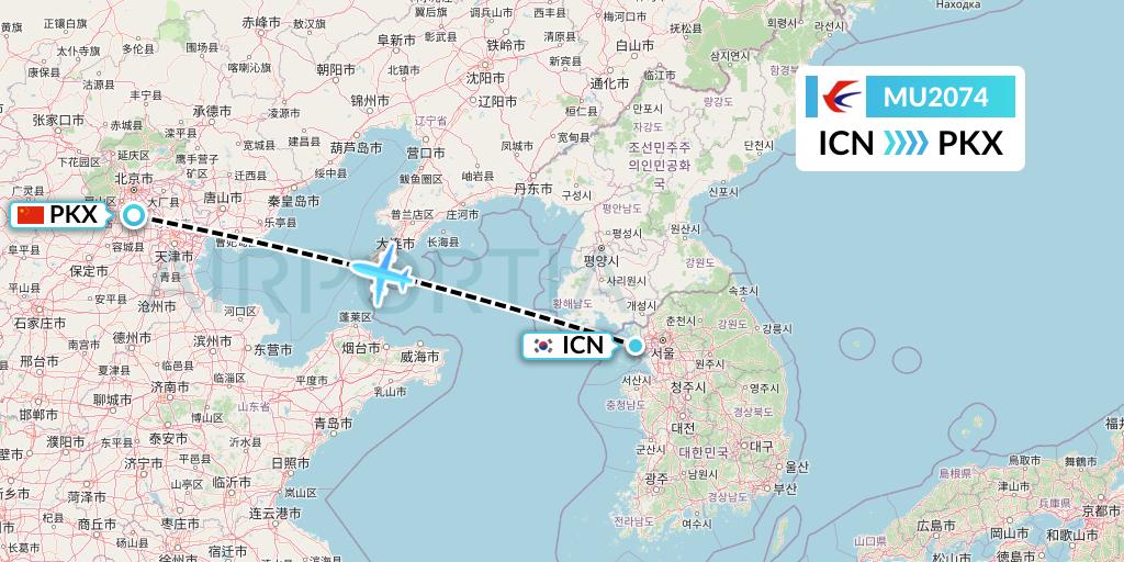 MU2074 China Eastern Airlines Flight Map: Seoul to Beijing