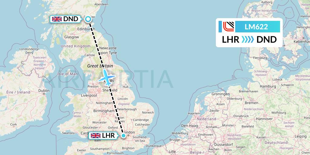LM622 Loganair Flight Map: London to Dundee