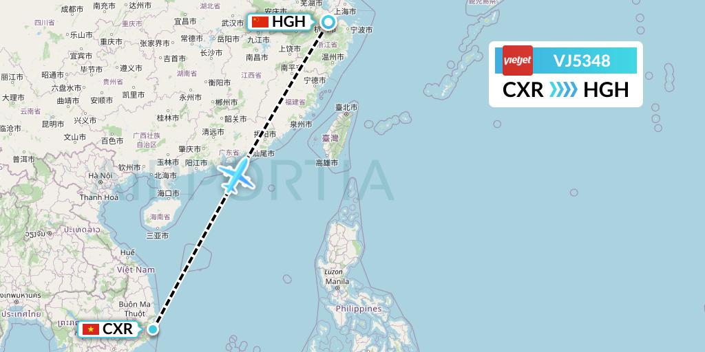 VJ5348 VietJet Air Flight Map: Nha Trang to Hangzhou