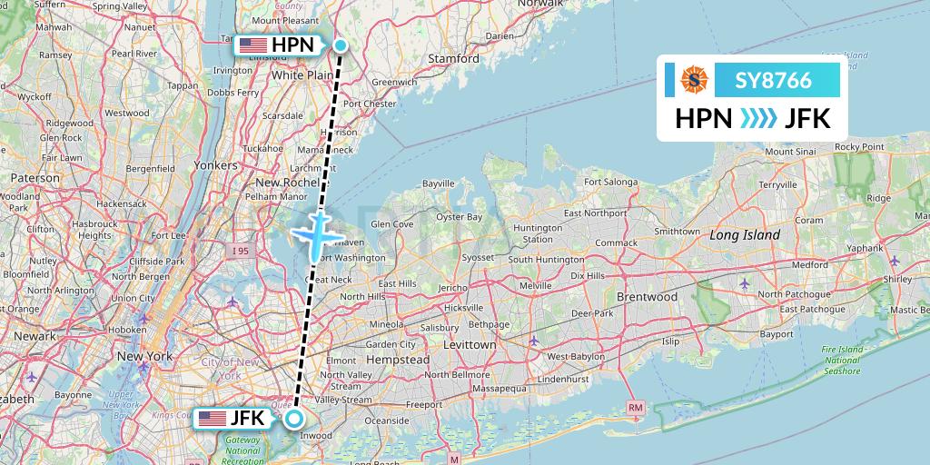 SY8766 Sun Country Airlines Flight Map: White Plains to New York