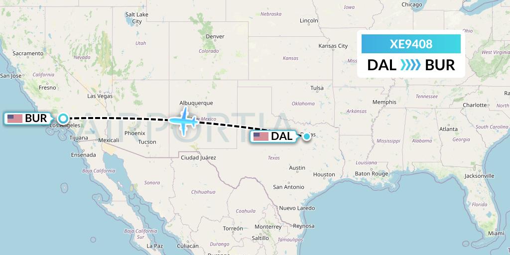 XE9408 Jsx Flight Map: Dallas to Burbank