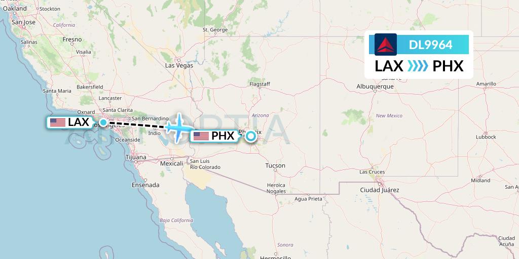DL9964 Delta Air Lines Flight Map: Los Angeles to Phoenix