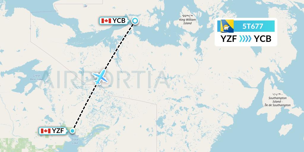 5T677 Canadian North Flight Map: Yellowknife to Cambridge Bay