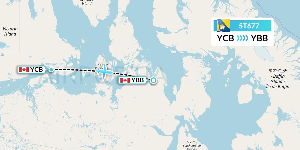5T677 Canadian North Flight Map: Cambridge Bay to Kugaaruk