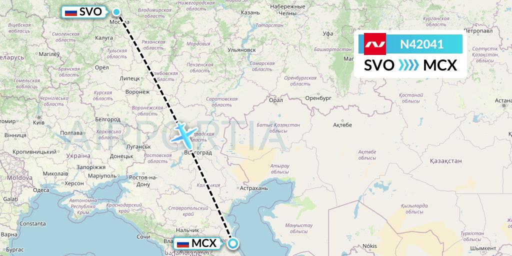 N42041 Nordwind Airlines Flight Map: Moscow to Makhachkala