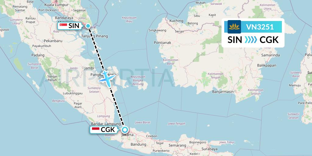 VN3251 Vietnam Airlines Flight Map: Singapore to Jakarta