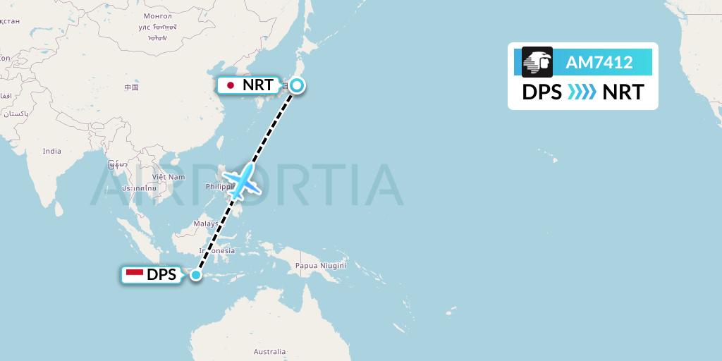 AM7412 Aeromexico Flight Map: Denpasar to Tokyo