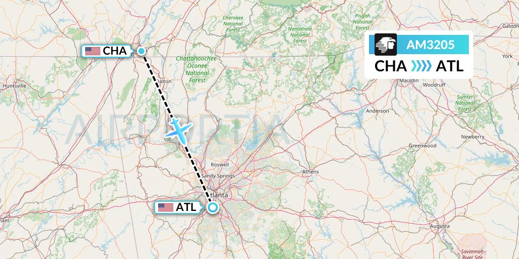 AM3205 Aeromexico Flight Map: Chattanooga to Atlanta