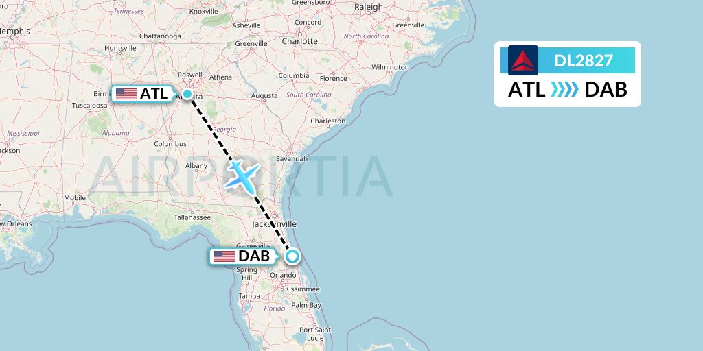 DL2827 Delta Air Lines Flight Map: Atlanta to Daytona Beach