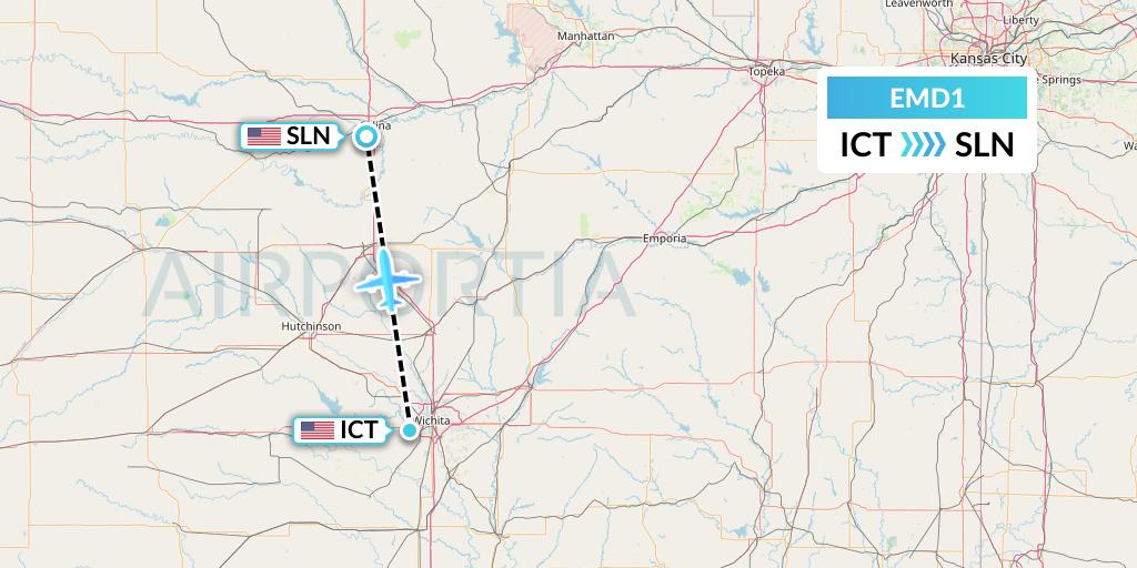 EMD1 Eaglemed Flight Map: Wichita to Salina