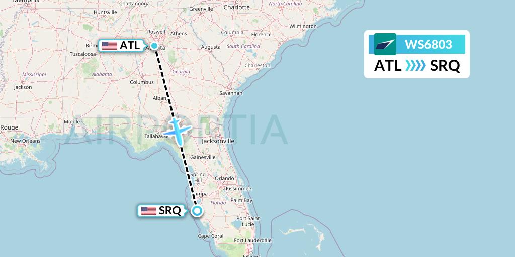 WS6803 WestJet Flight Map: Atlanta to Sarasota