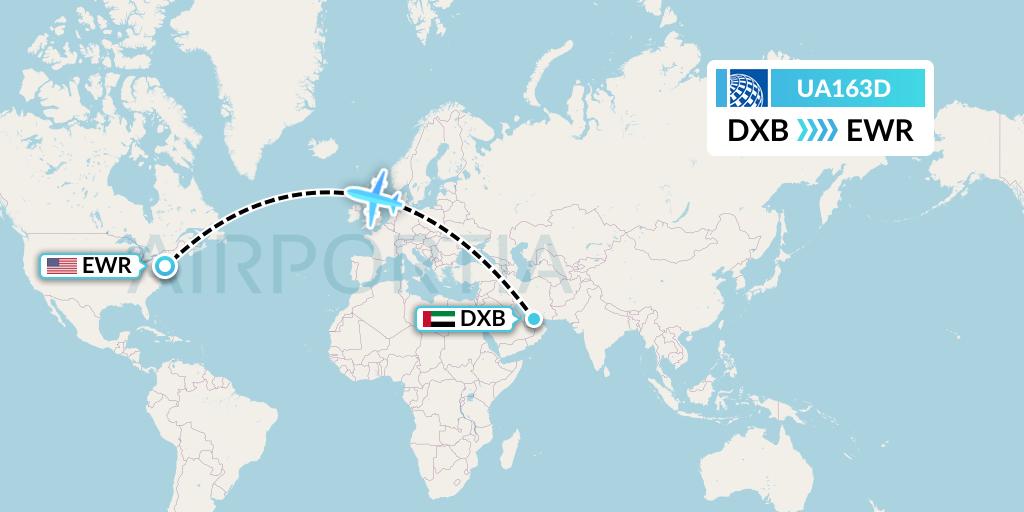 UA163D United Airlines Flight Map: Dubai to New York