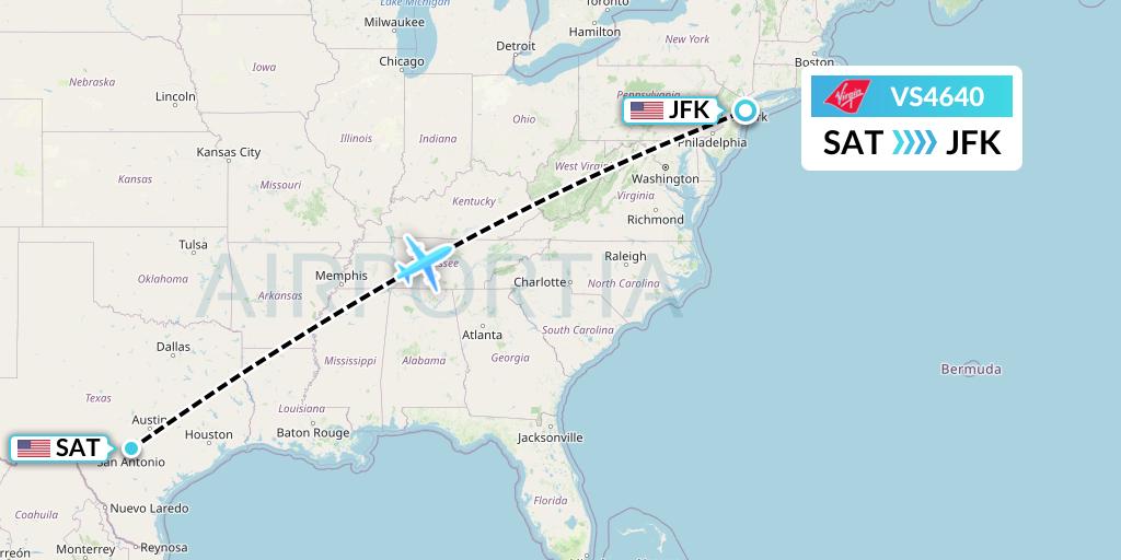 VS4640 Virgin Atlantic Airways Flight Map: San Antonio to New York