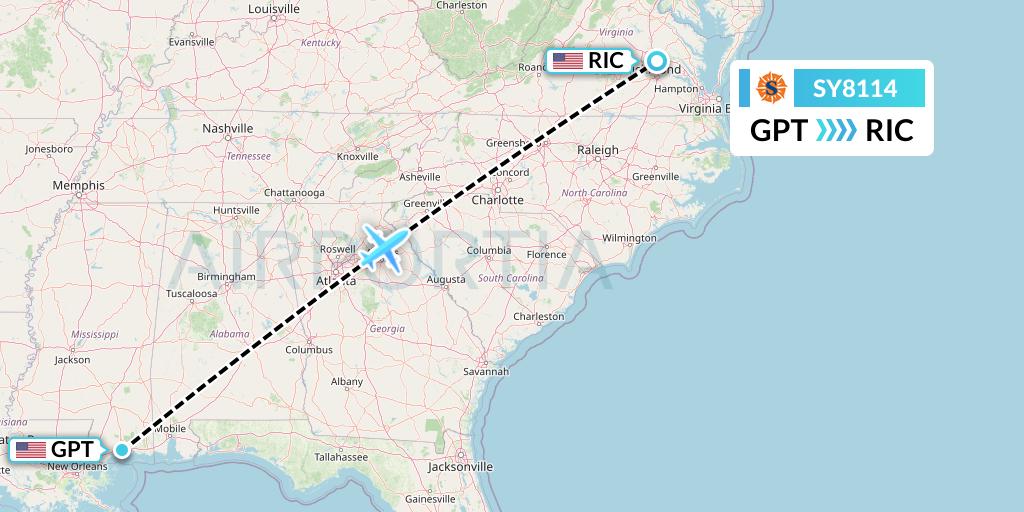 SY8114 Flight Status Sun Country Airlines Gulfport to Richmond (SCX8114)