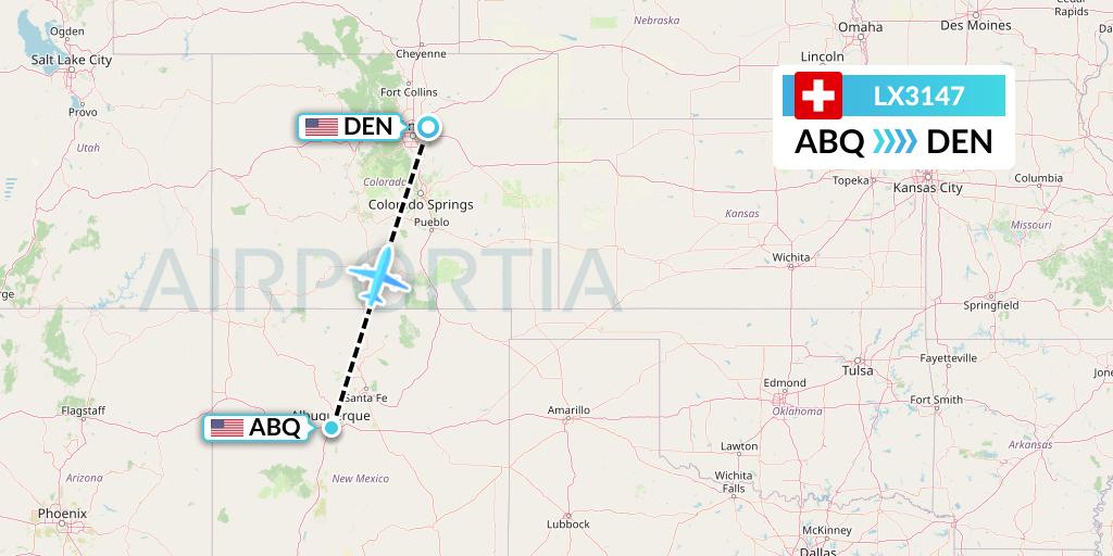 LX3147 Swiss Flight Map: Albuquerque to Denver