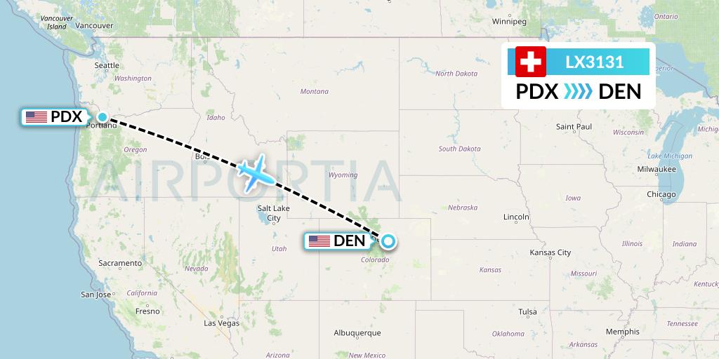 LX3131 Swiss Flight Map: Portland to Denver
