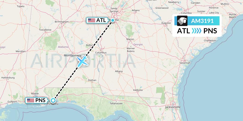 AM3191 Aeromexico Flight Map: Atlanta to Pensacola