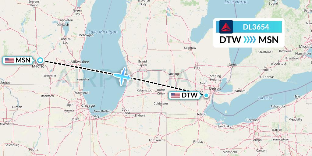 DL3654 Flight Status Delta Air Lines Detroit to Madison (DAL3654)