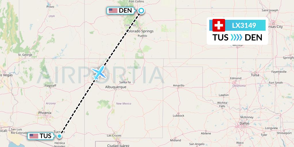 LX3149 Swiss Flight Map: Tucson to Denver